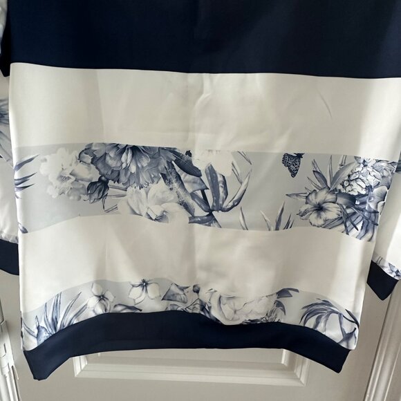 Blue & White Striped Floral Sweatshirt With Half-Zip & Ring Pull - Picture 7 of 7